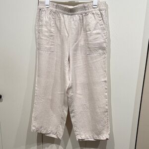 Lands' End Women's Tan Cropped Linen Elastic Waist Pants Size 18